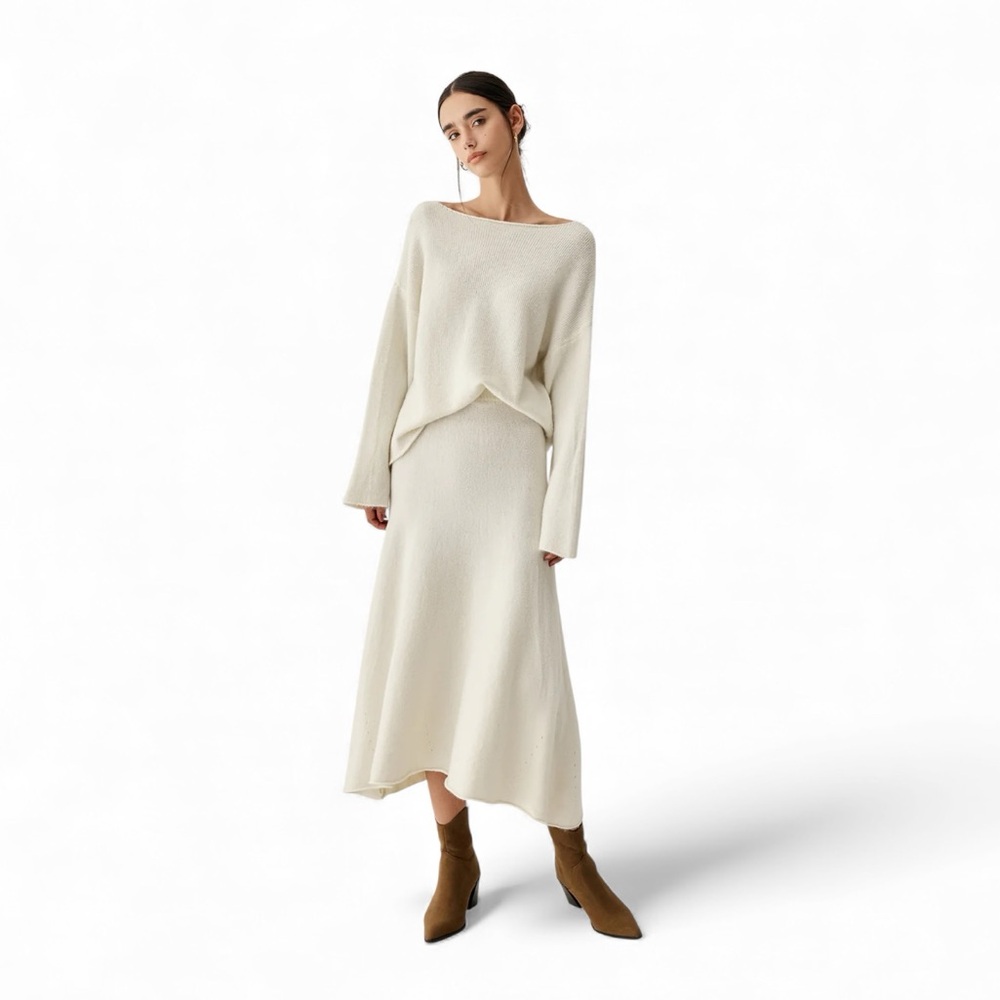 COMMENSE Oversized Sweater Two Piece Skirt Set COLOR - Off-White NWT
